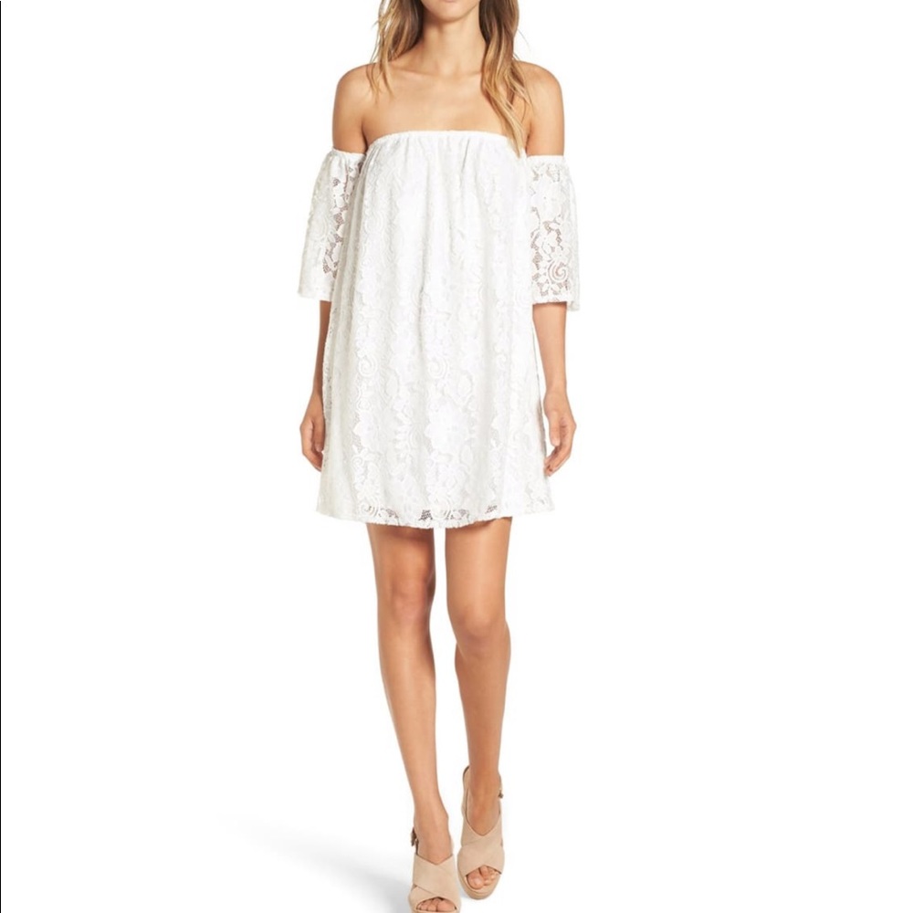 Leith Nordstrom White Lace OffTheShoulder Dress S